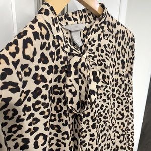 Animal print pussy bow top